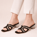 Embellished Crystal Strap Flat Sandals – Black