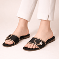 Minimal Buckle Strap Flat Slides – Black