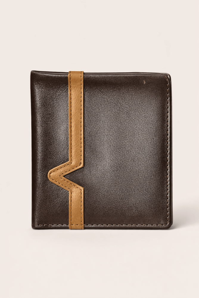Premium Brown Leather Wallet for Men – Contrast Stripe Bi-Fold