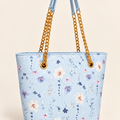Floral Chain Tote Bag – Pastel Blue