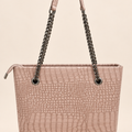 Crocodile Texture Chain Tote Bag — Beige