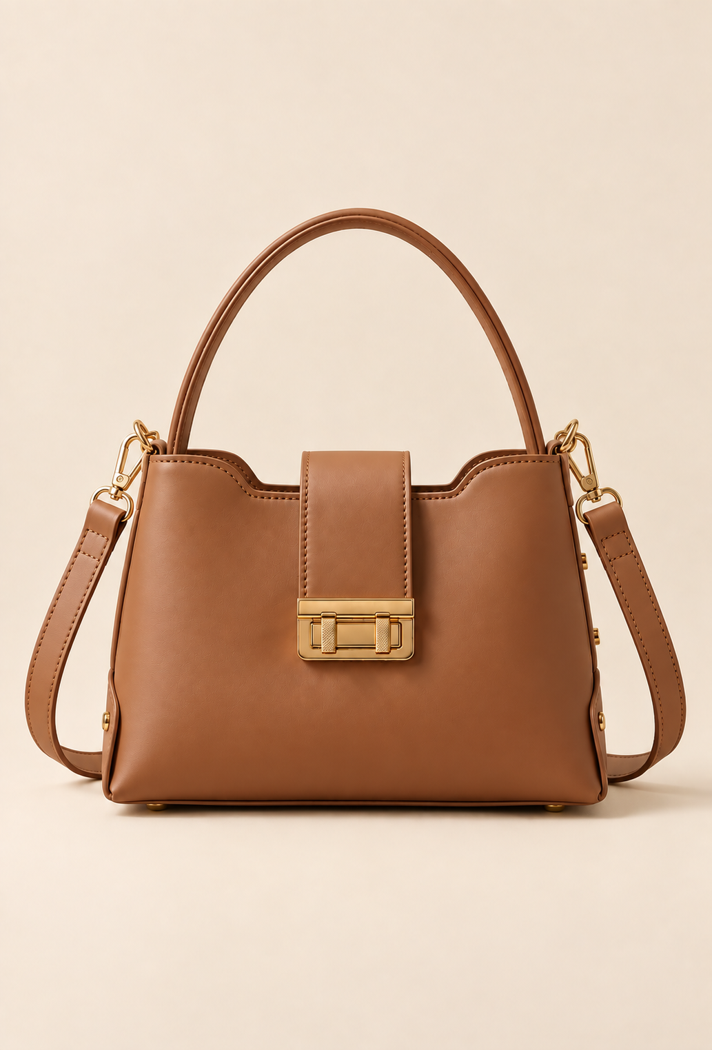 Women's Structured Handbag with Gold Hardware