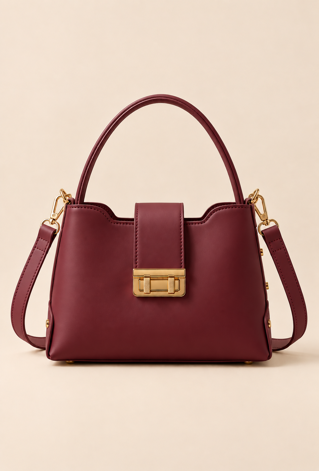 Women's Structured Handbag with Gold Hardware