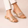 Elegant Buckle Strap Flat Sandals  Nude Beige