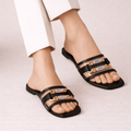 Chic Black Embellished Double Strap Flat Sandals for Women