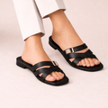 Classic Black Double Strap Flat Sandals for Women