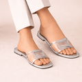 Elegant Silver Glitter Strap Flat Sandals for Women