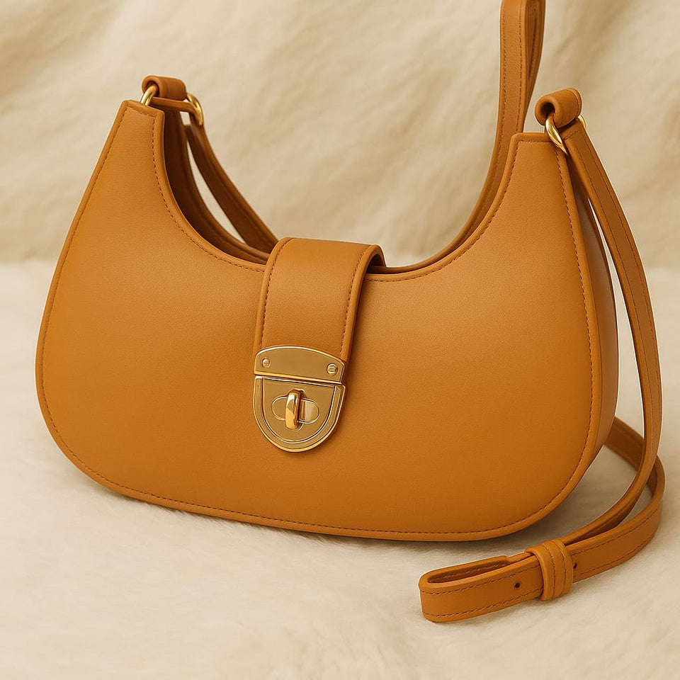 Elegant Curved Leather Shoulder Bag