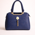 Navy Textured Satchel Floral Charm Casual Everyday Bag