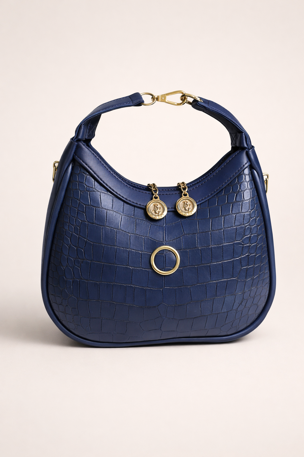 Croc Embossed Hobo Bag Gold Hardware Evening Style