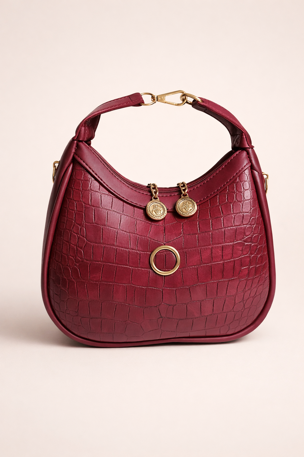 Croc Embossed Hobo Bag Gold Hardware Evening Style