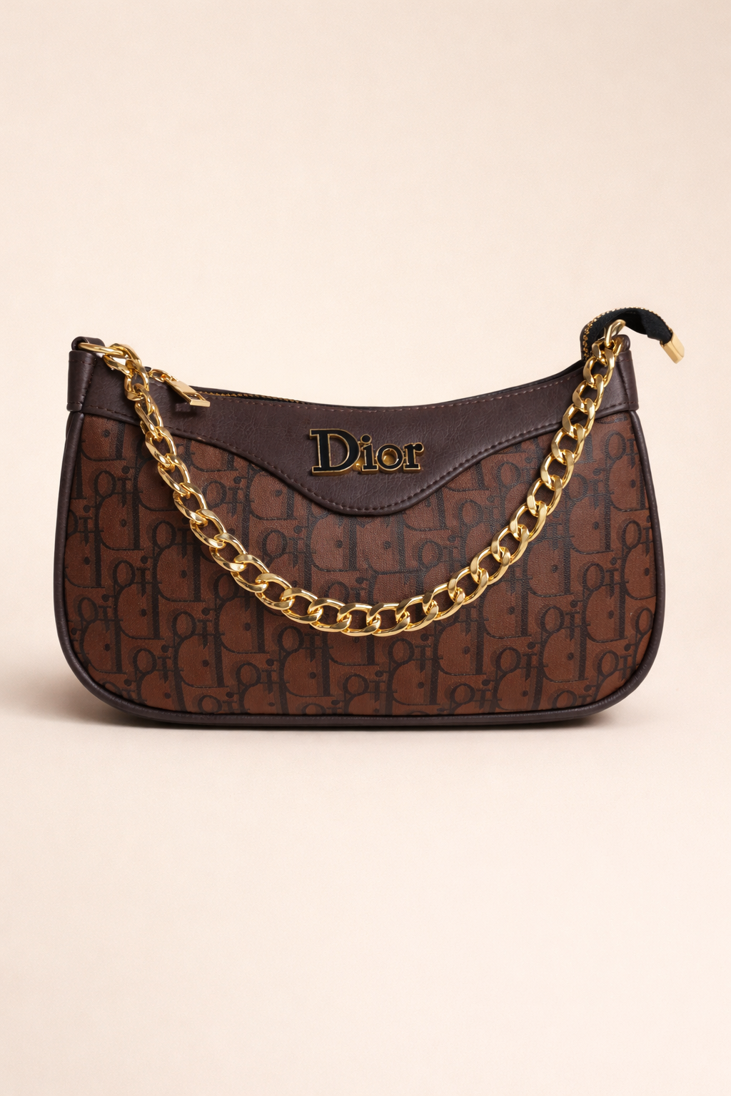 Monogram Print Shoulder Bag Gold Chain Evening Accessory
