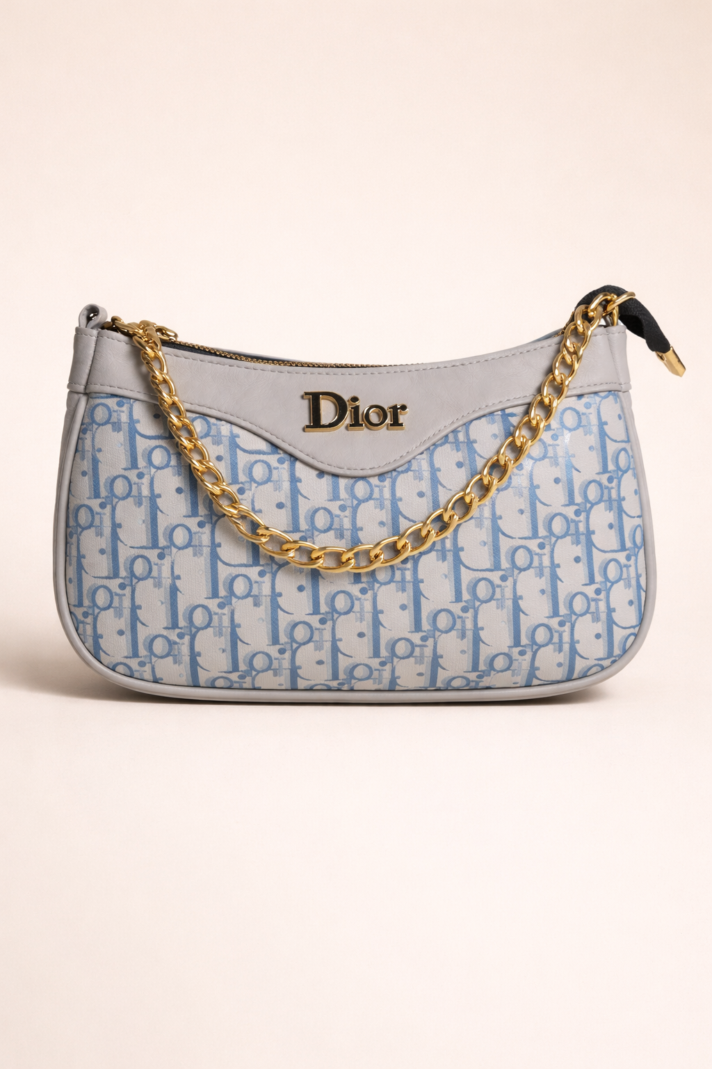 Monogram Print Shoulder Bag Gold Chain Evening Accessory